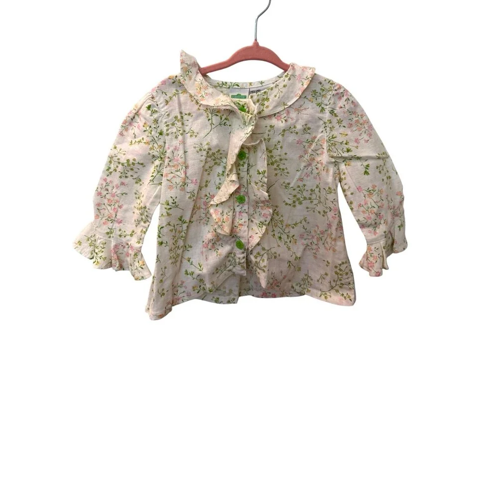 Vintage Y2K Sesame Street Girls Floral Ruffle Tie Front Top Shirt 3T